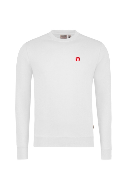 Weießes Sweatshirt mit rotem Finanz Informatik Logo auf linker Brust