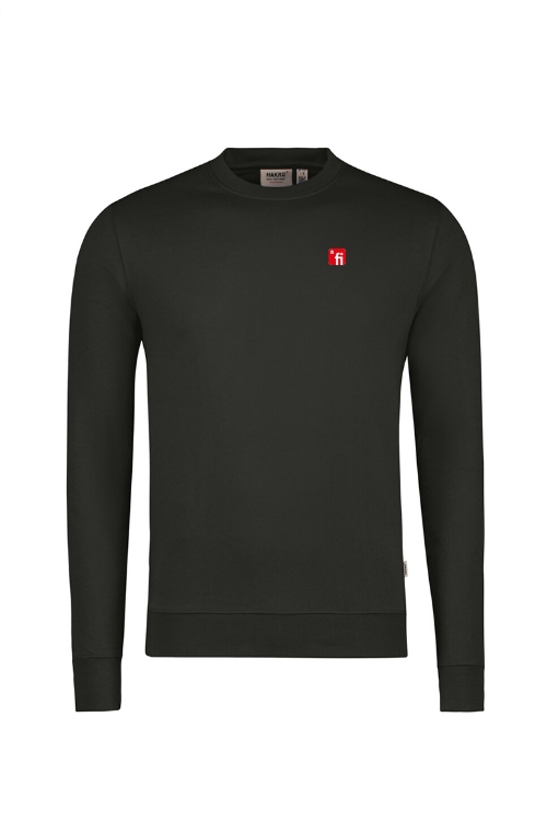 Dunkelblaues Sweatshirt mit rotem Finanz Informatik Logo auf linker Brust