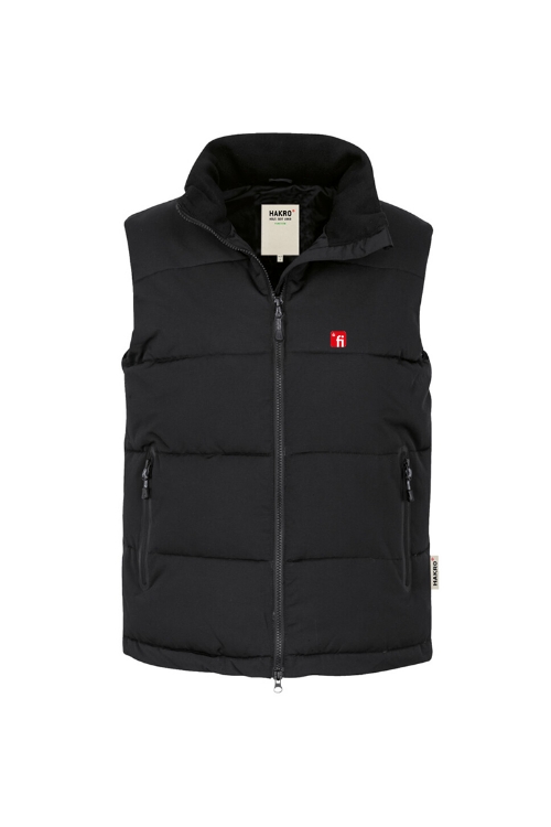 schwarze Weste mit rotem Finanz Informatik Logo auf der linken Brust