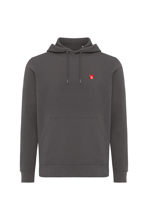 Grauer Kapuzen Hoody mit rotem Finanz Informatik Logo auf linker Brust